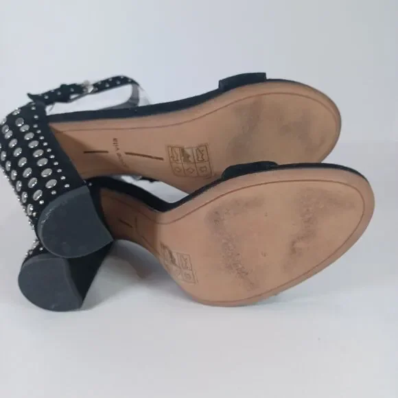 Dolce Vita Size 8 HENDRIX Black Suede Ankle Strap 4" Block Heel Stud Sandals - Picture 8 of 11